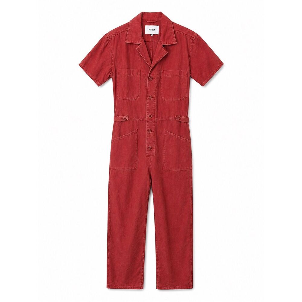 NWOT Pistola Crimson Red Short Sleeve Grover Utility Jumpsuit size Small